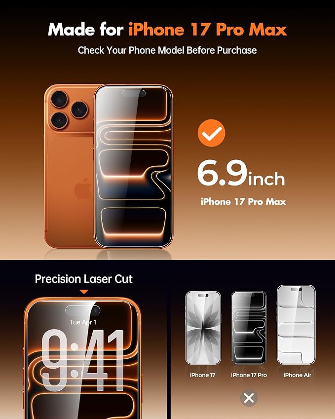 UNBREAKcable Privacy Screen Protector for iPhone 17 Pro Max, 2-Pack | True 28° Anti-Spy, Shatterproof Tempered Glass, 9H Hardness, Easy Install, Bubble-Free, Anti-Scratch, Case Friendly - Image 9