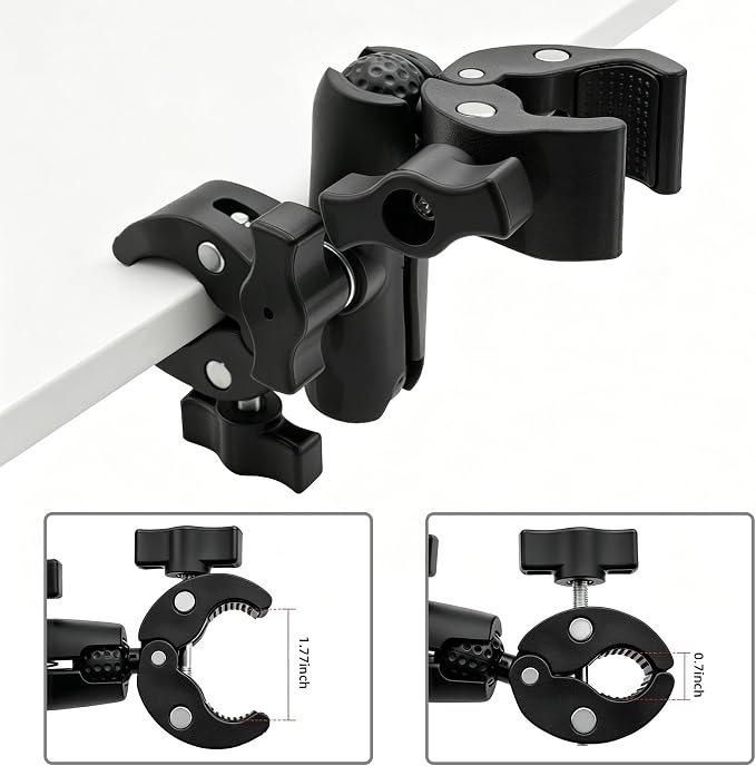 Double Super Clamp Mount Umbrella Holder with 360° Magic Arm, Heavy Duty Camera & Pole Clamp for Photography Light Stand, Monitor Bracket, Chair, Reflector & Crossbar Mount, 8.27“ - Image 2