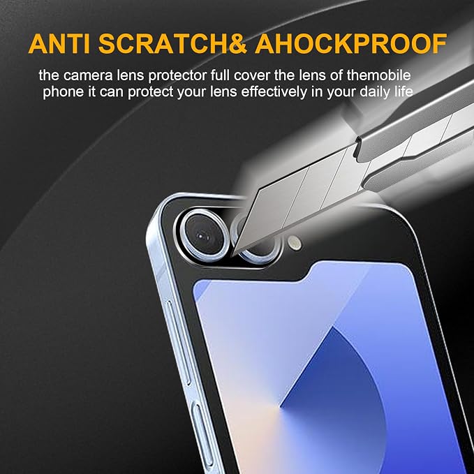 3 Pack Camera Lens Protector for Samsung Galaxy Z Flip 6 | Tempered Glass,Anti-Fingerprint,9H Hardness,Scratch Resistant,Easy to Install,Bubble Free,HD Clarity - Image 4