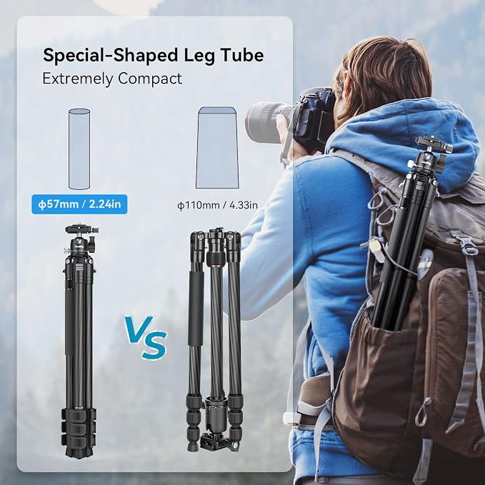 SmallRig AP-10 52.4" Carbon Fiber Camera Tripod Max. Payload 11lb | 360° Ball Head, Detachable Monopod, Lightweight & Compact, Quick Release Plate For Arca - Image 2