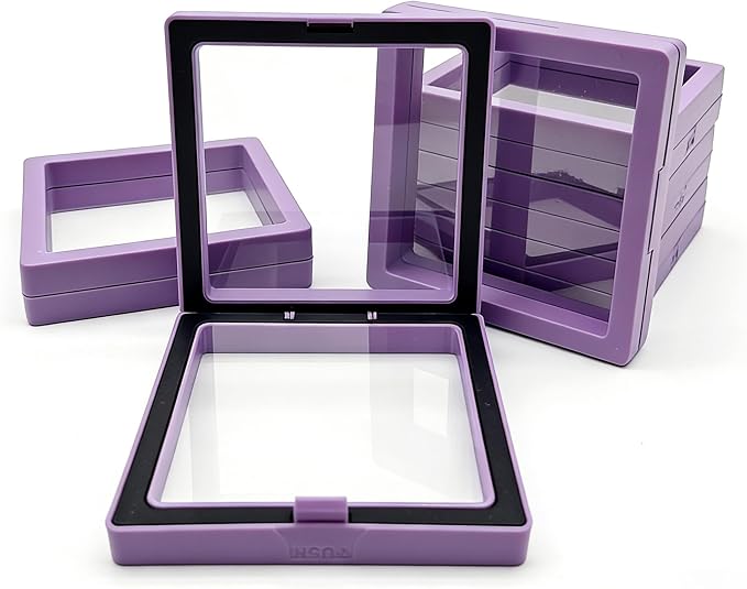 12 PCS Dual-Color Packaging Box 3D Floating Frame Display Stand, Color-Matching Packaging Display Box, Transparent Window Jewelry Case, PE Film Anti-Oxidation Storage Case. (Purple+Black) - Image 2