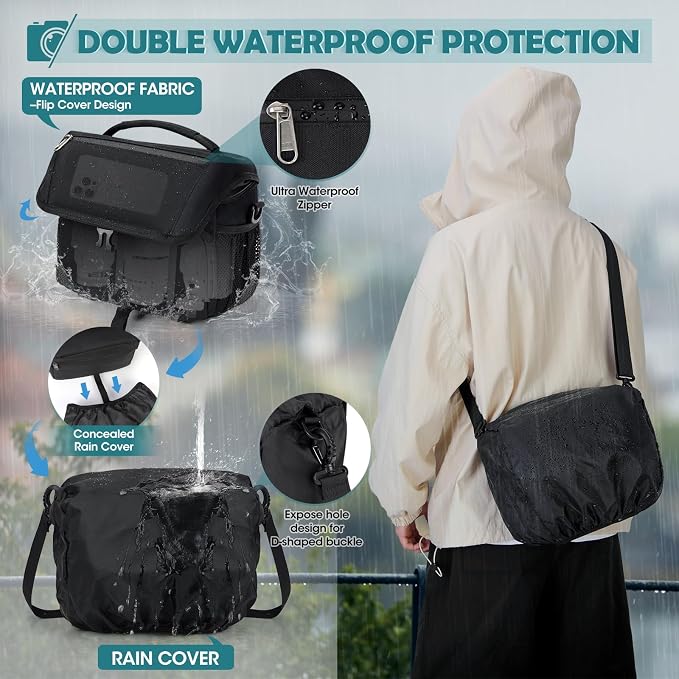 RAINSMORE Camera Bag, DSLR SLR Mirrorless Camera Case for Photographer | Waterproof Camera Sling Bag with Rain Cover & Tripod Holder Soft Padded Crossbody Camera Bag for Sony Canon Nikon Fujifilm - Image 5
