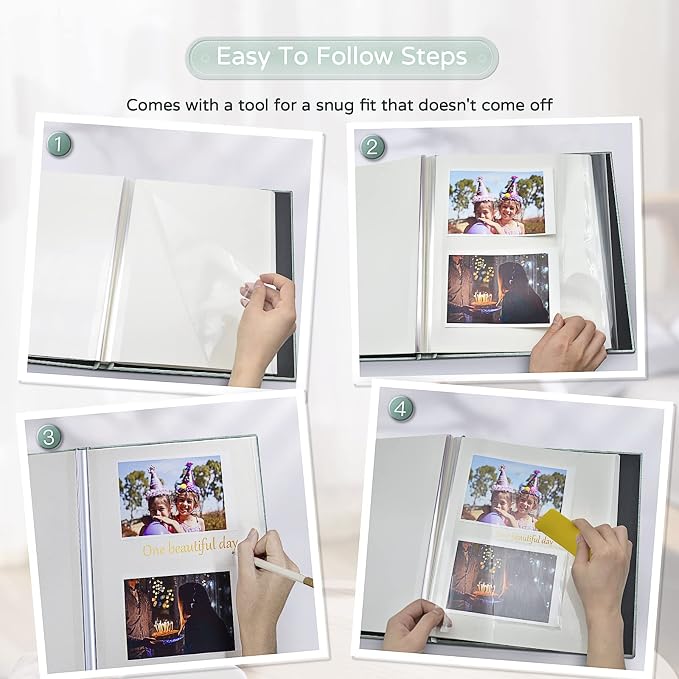Popotop Large Photo Album Self Adhesive 4x6 5x7 8x10 Scrapbook Album DIY Picture Book,Gifts for Mom,Family Baby and Wedding,with Metal Pen and Plastic Board - Image 4