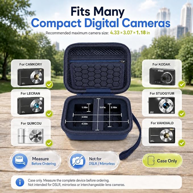 Comecase Camera Case for Kodak PIXPRO FZ55/FZ45, 2 SD Card Slots, Dark Blue | Hard EVA Shell, Padded Divider and 2 SD Card Slots Organize a Compact Camera, Charger and Cable for Travel, Case Only - Image 2