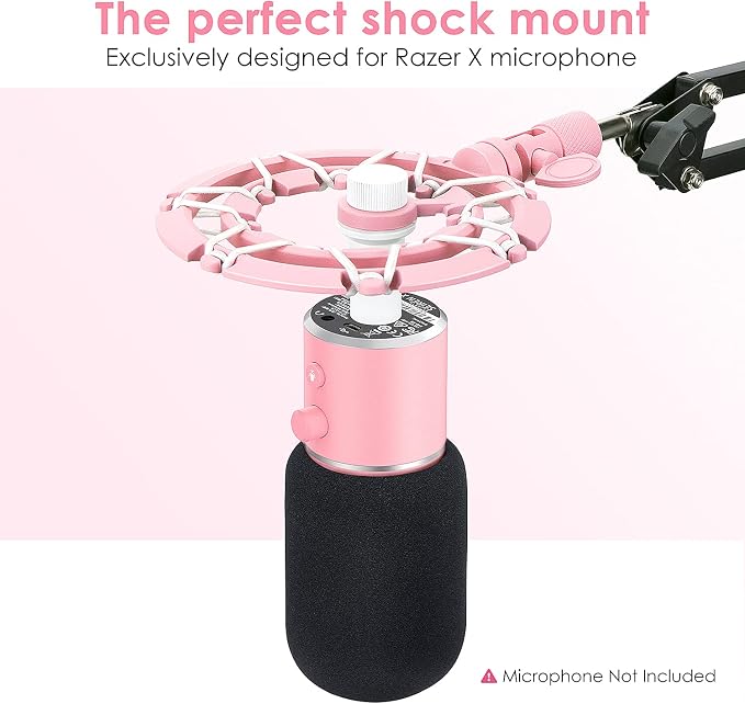 Pink Seiren X Shock Mount and Pop Filter - Pink Microphone Shock Mount for Razer Seiren X, Seiren V2 X Microphone, Shock Mount Mic Holder Compatible for Razer Seiren X Boom Arm Stand by YOUSHARES - Image 2