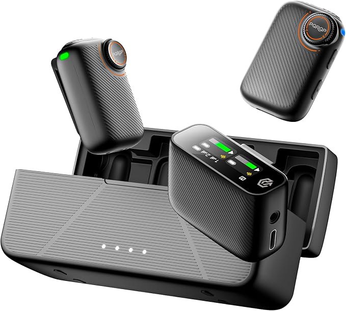 PQRQP S20 Mic (2 TX + 1 RX + Charging Case), Mini Microphone for iPhone/Android/Camera, 48kHz/24-bit High Audio, AI Noise Cancelling, 48h Use, 820ft Range, Wireless Microphones for Vlog, Streaming by PQRQP