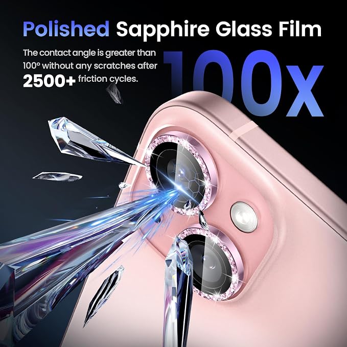 Tensea for iPhone 15/15 Plus Camera Lens Protector Bling, Camera Cover | 9H Tempered Glass Camera Screen Protector, Metal Individual Ring for iPhone15 6.1inch/ 15Plus 6.7inch, HD Clear, Easy Install - Image 5