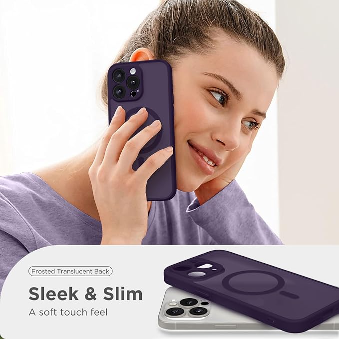 CAPRARO for iPhone 13 Pro Case, Compatible with MagSafe | Upgraded [Full Camera Protection] Shockproof Protective Slim Translucent Matte Magnetic Phone Case 6.1'', Deep Purple - Image 7