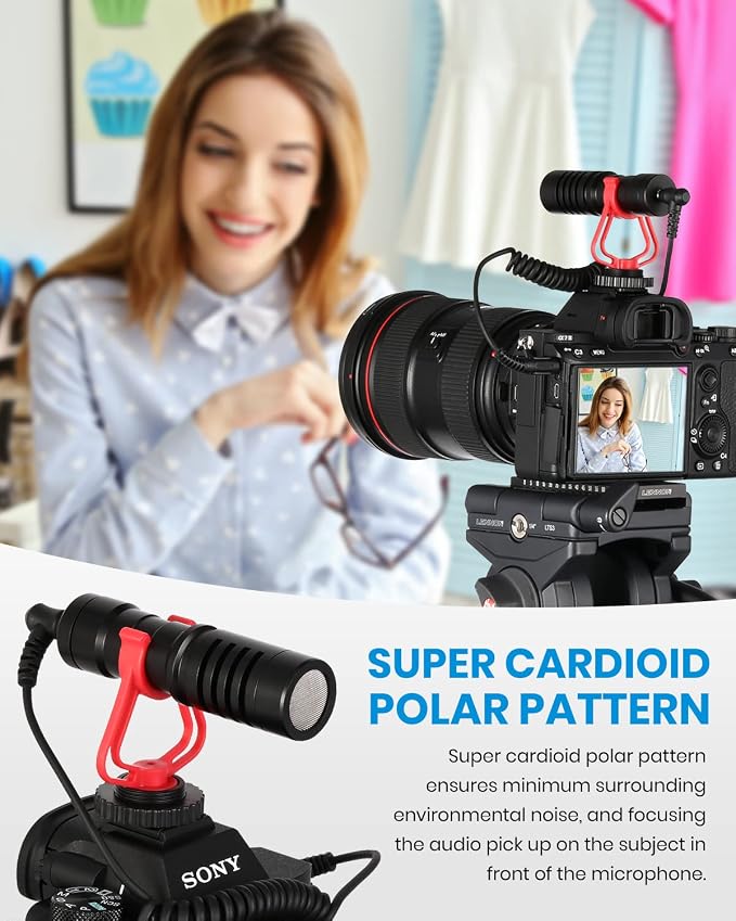 Moukey MCM-1 Camera Microphone, Video Mic with Shock Mount and Windshield, Professional Vlogging Kit for iPhone, Android Smartphone, DSLR Camera & Camcorder, Battery-Free Shotgun Mic - Image 3