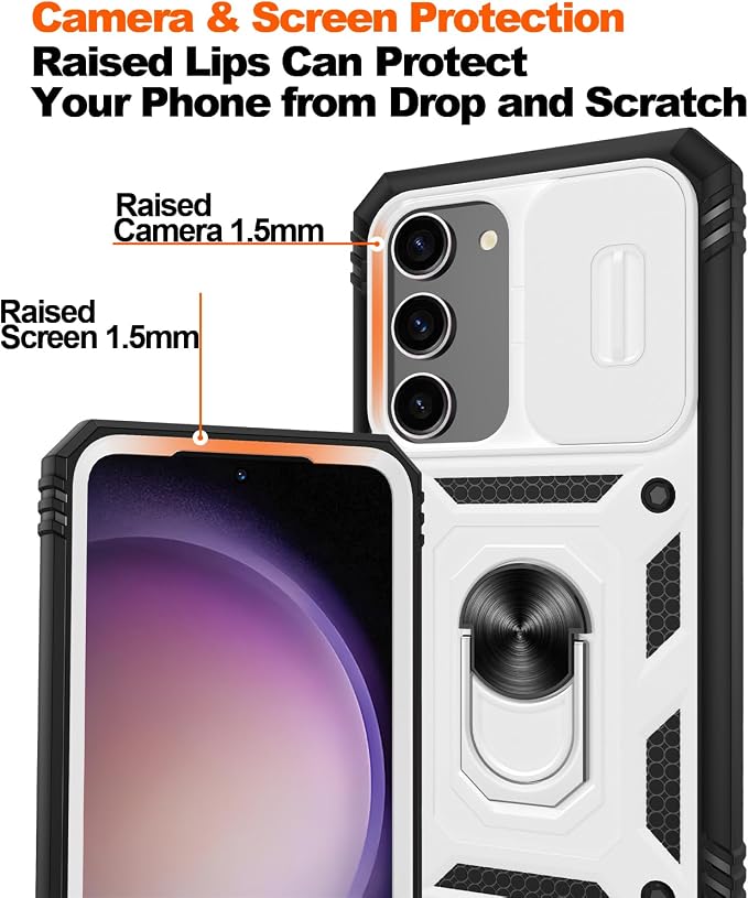 Gritup for Galaxy S23 Phone Case Military-Grade Shockproof with Kickstand | with 2 PCS Screen Protector, Slide Camera Cover, Heavy Duty Outdoor Protection Funda para Galaxy S 23 Cover-White+Black - Image 5