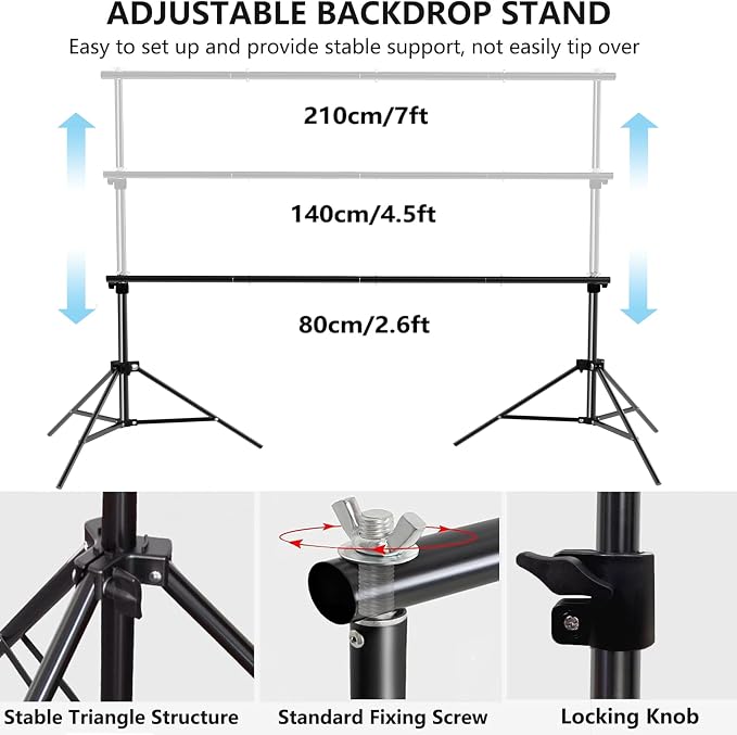 Photo Backdrop Stand for Photography 7ft x 10ft Background Stands for Photoshoot Support Kit with Carry Bag for Photo Studio Parties Events Decoration - Image 2