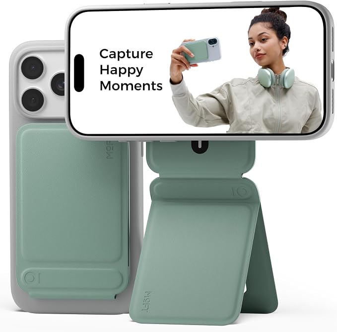 MOFT Phone Tripod Stand, Portable Selfie Stick for iPhone, Mulit-Angle | Pocket Size | Strong Magnets l MOVAS Leather | Magsafe Compatible | Easy to Charge | Stylish |For Content Creators by MOFT