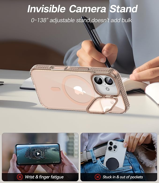 VOFATA [Upgraded Full Camera Protection] for iPhone 17 Case with Camera Cover Stand [Fit for MagSafe][10FT Mil-Grade Protection] Transparent Magnetic iPhone 17 Phone Case, Clear Gold - Image 4