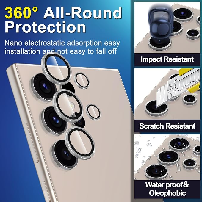 for Samsung Galaxy S24 Ultra Camera Lens Protector, Individual Metal Ring Tempered Glass Lens Cover, [Strong Adsorption] Scratch Resistant Ultra-Thin HD Clear Lens Cover, 2 Sets-Silvery - Image 3