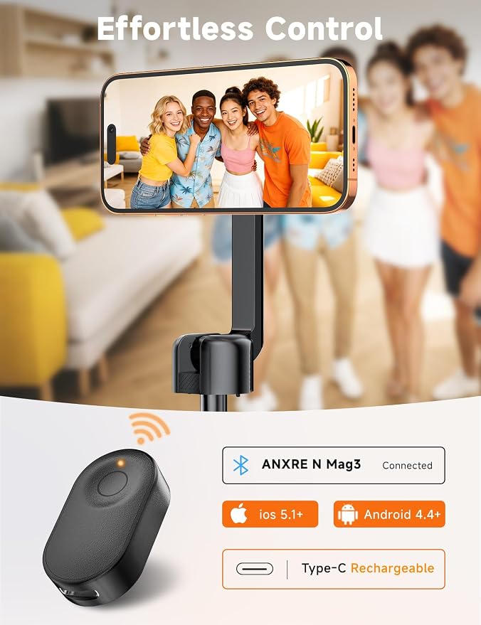 ANXRE 71" Magnetic Phone Tripod with Universal Clamp,N Mag3 Selfie Stick | Extra Tall, Rechargeable Remote, Comapct Phone Stand for Travel Vlogging Filming, Compatible with iPhone/Samsung/Android - Image 6