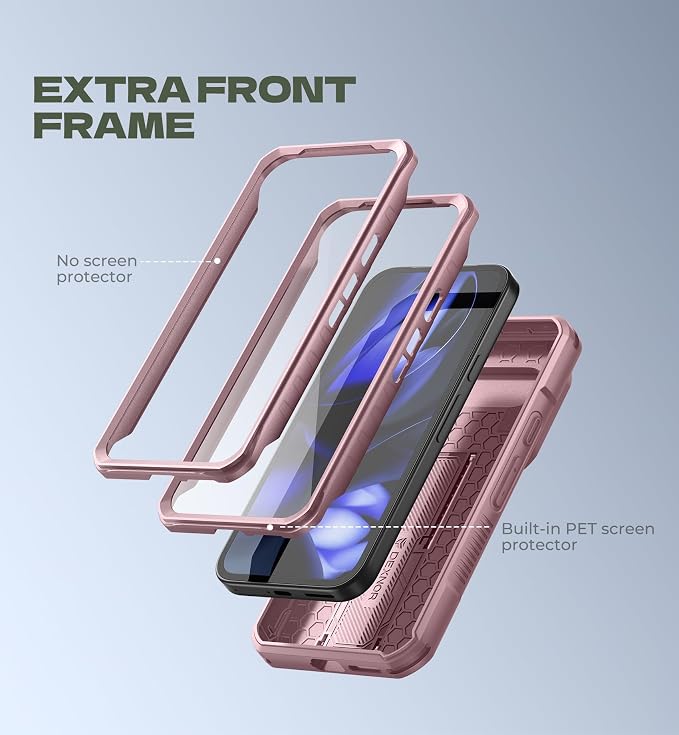 Dexnor for Google Pixel 9a Case with Slide Camera Cover & 2 Front Frames & Built-in Screen Protector & Heavy-Duty Kickstand, Full-Body Protective Cover Rugged Bumper Cases for Pixel 9a,Peony Pink - Image 3