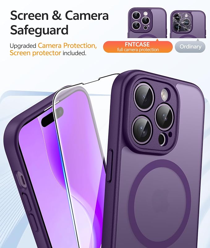FNTCASE for iPhone 14 Pro Max Case, Fit for Magsafe, Glass Screen Protector | Full Camera Protection, Translucent Matte, 14FT Military Grade Drop Proof, Shockproof Protective Phone Cover, Purple - Image 4