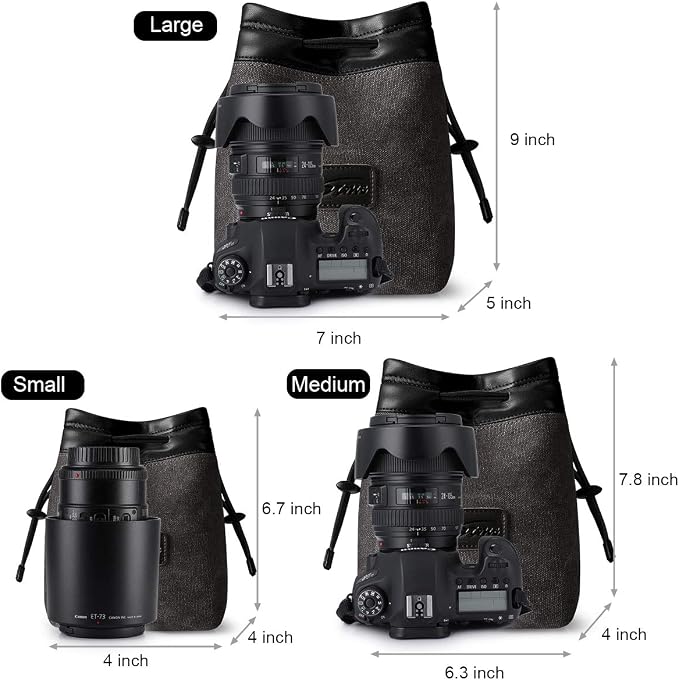 S-ZONE Soft Camera Bag DSLR Insert Handbag Drawstring Lens Case | Water-resistant Canvas, Drawstring Closure, Dust-proof, Scratch-resistant, Compatible with Canon Nikon Sony - Image 4
