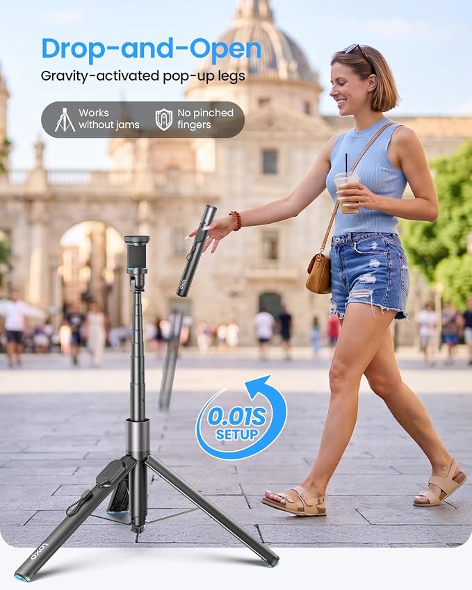 LOXP 67'' Phone Tripod with Remote, 0.01s Auto-Open for Content Creator | Selfie Stick for iPhone/ Android, Portable iPhone Tripod with Cold Shoe/ 1/4" Adapter for Travel, Vlog, Live, Golf, Video - Image 2