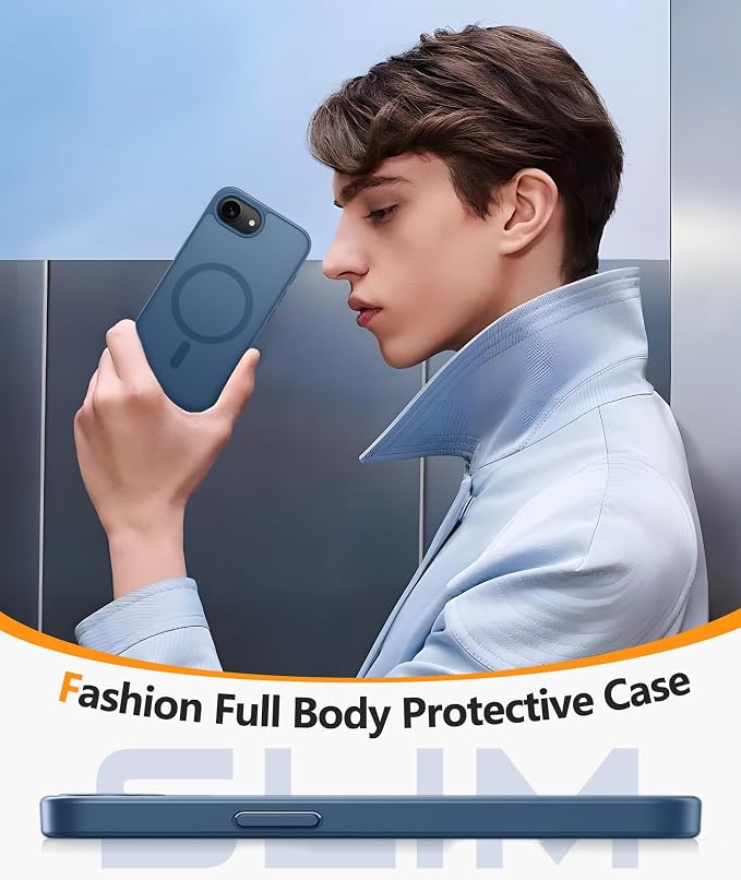 FNTCASE for iPhone 17e/ iPhone 16e Case, Fit for Magsafe, Screen Protector | Matte Magnetic Back, 14FT Military Grade Drop Protection, Shockproof Protective Phone Cover, Full Blue - Image 6
