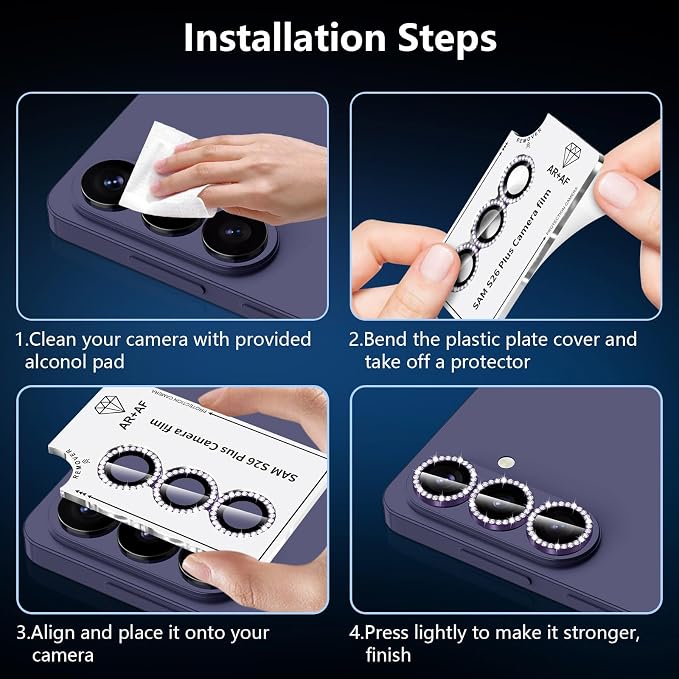 for Samsung Galaxy S26 Plus Camera Lens Protector, Individual Metal Ring Tempered Glass Lens Cover, [Strong Adsorption] Scratch Resistant Ultra-Thin HD Clear Lens Cover, 1 Set-Violet Diamond - Image 7
