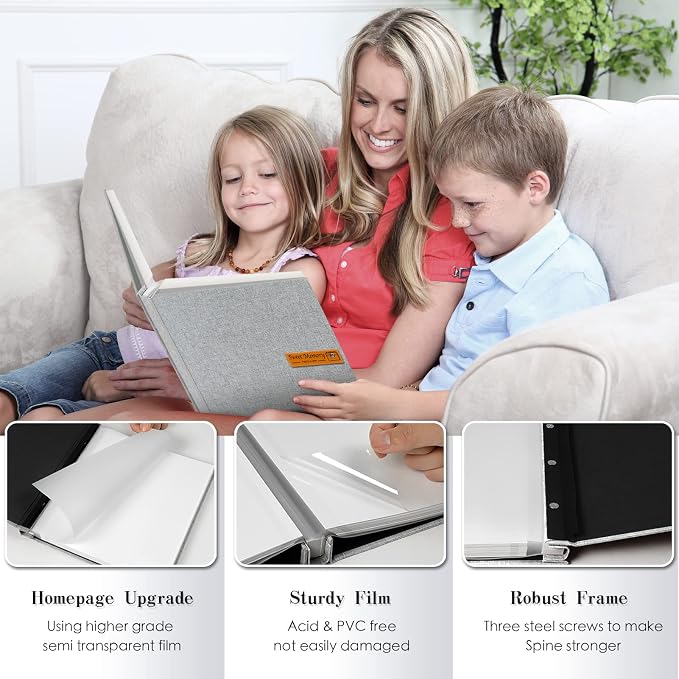 Spbapr Large Photo Album Self Adhesive Magnetic Scrapbook,DIY Scrapbook Album for 4x6 5x7 8x10 Picture,40 Pages Linen Cover Memory Book for Wedding Family Baby Pets, with Metallic Pen and Scraping - Image 3