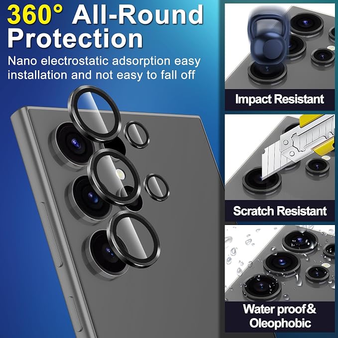 for Samsung Galaxy S24 Ultra Camera Lens Protector, Individual Metal Ring Tempered Glass Lens Cover, [Strong Adsorption] Scratch Resistant Ultra-Thin HD Clear Lens Cover, 2 Sets-Black - Image 3