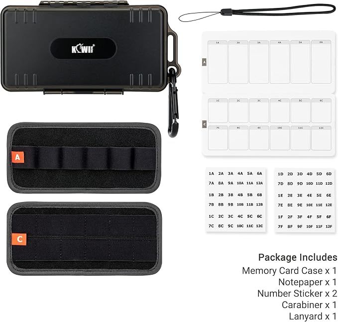 JJC Hard Flash Drive SD Card Case Holder for 12 USB Type A/C & 24 SD Cards | Water-Resistant & Shockproof Thumb Drive Storage Case, Double-sided Flap & Elastic Slots Design, with Carabiner & Sticker - Image 7