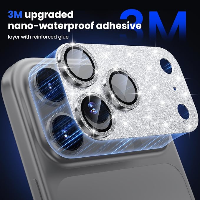 WSKEN for iPhone 17 Pro Camera Lens Protector - Military Grade Design | Strong Adhesion, Daily Shatterproof, Metal Aluminum Alloy Tempered Glass Camera Screen Protector, Glitter - Image 3
