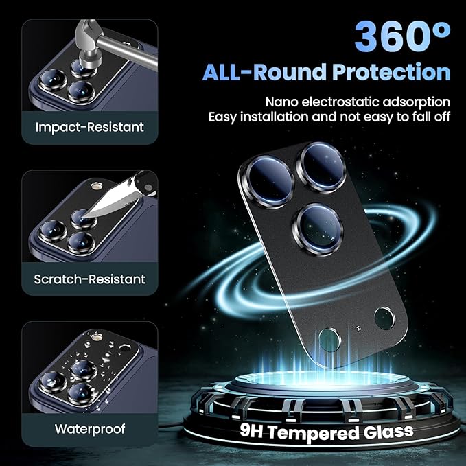 Uyiton for iPhone 17 Pro Camera Lens Protector, Metal Frame Glass Cover | Not Easy to Break, Strong Adsorption, Case-Friendly, Metal 9H Sapphire Glass Rear Camera Screen Cover, Black Titanium - Image 2