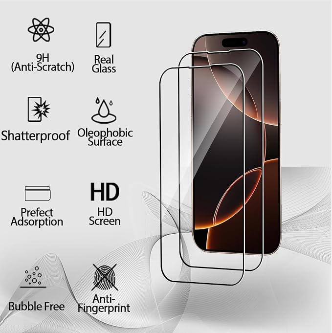 Front and Back Protector for iPhone 16 Pro + Camera Lens Protector | (2+2+2) 9H Hardness, Easy to Install with Alignment Tool,Case Friendly - Image 2