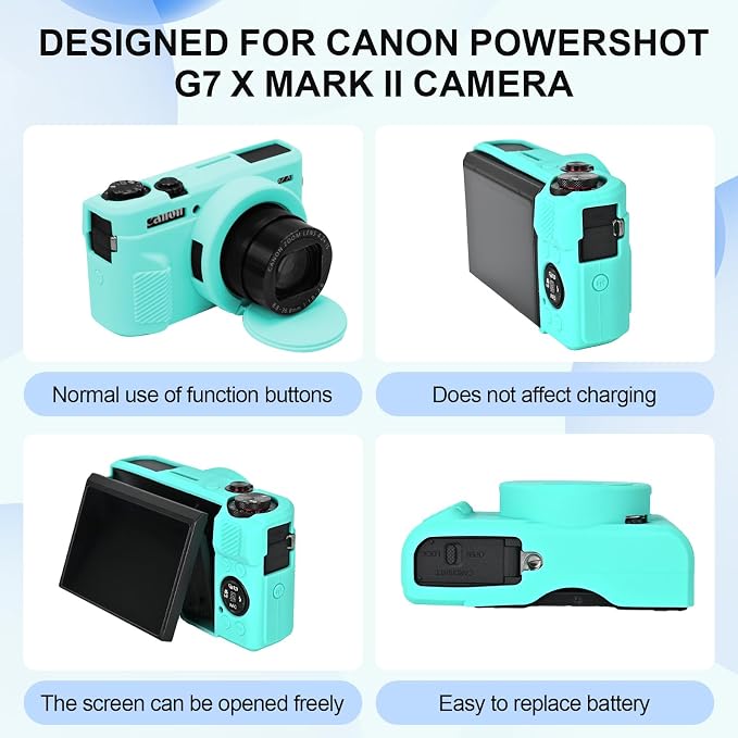 Case with Removable Lens Cover for Canon G7X Mark II/G7XII Camera(Blue) | Soft Silicone Camera Protective Case,Slim Fit,Anti-Scratch,Dustproof,Shockproof,Camera Accessories,For Travel,Daily Use - Image 3