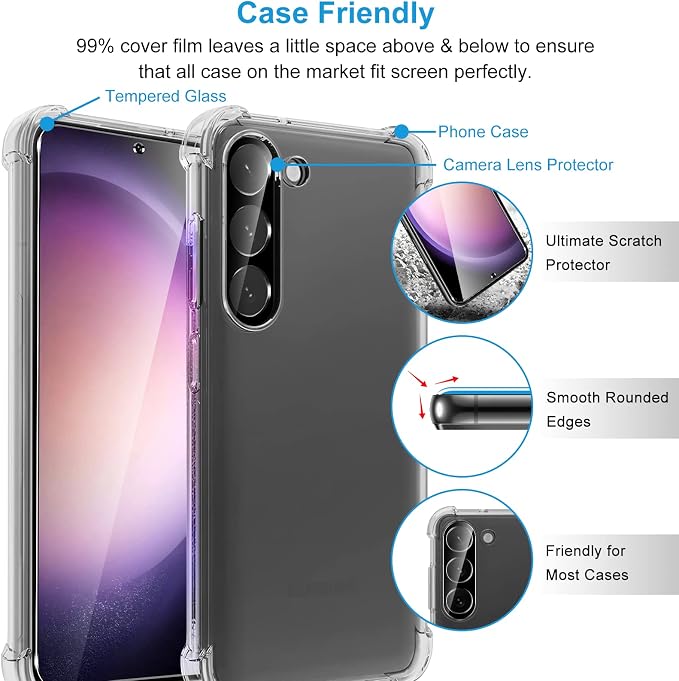 LYWHL for 3 Pack Samsung Galaxy S23 Plus / S23+ Tempered Glass Screen Protector with 2 Pack Camera Lens Protector, Support Fingerprint Unlock, 9H Shatterproof Bubble Free Case Friendly - Image 4