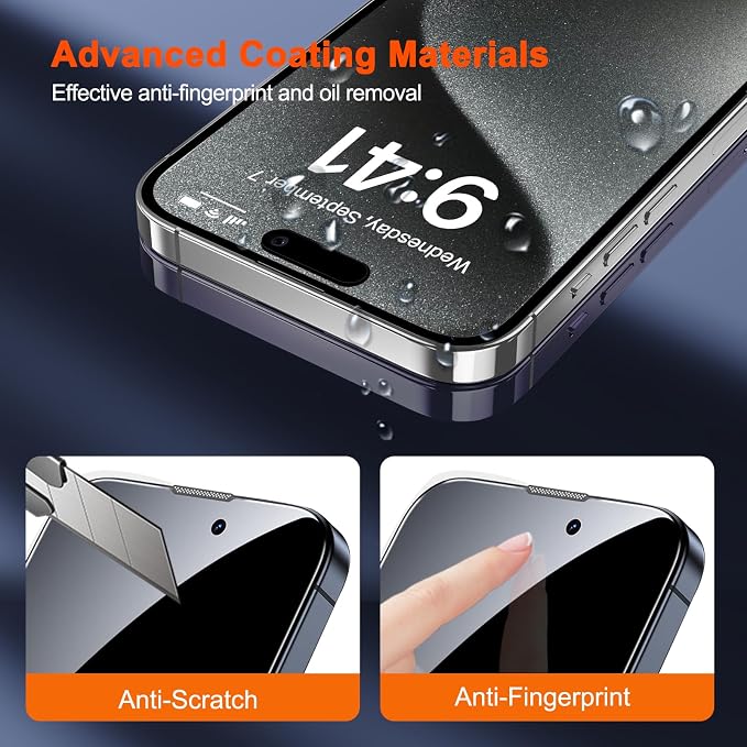 SIBEITU Screen Protector + Camera Lens Protector for iPhone 15 Pro 6.1 Inch | 3 Pack Screen Tempered Glass + 3 Pack Camera Lens, HD Clear 9H Hardness, Scratch Resistant, Sensor Protection, Case Friendly - Image 7