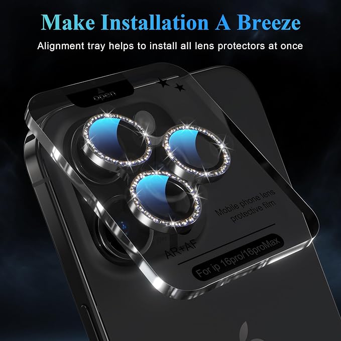 YWXTW Designed for iPhone 16 Pro/iPhone 16 Pro Max Camera Lens Protector Bling, [New Glitter Design] Individual Metal Tempered Glass Camera Cover Accessories Case Friendly (Black Titanium) - Image 5