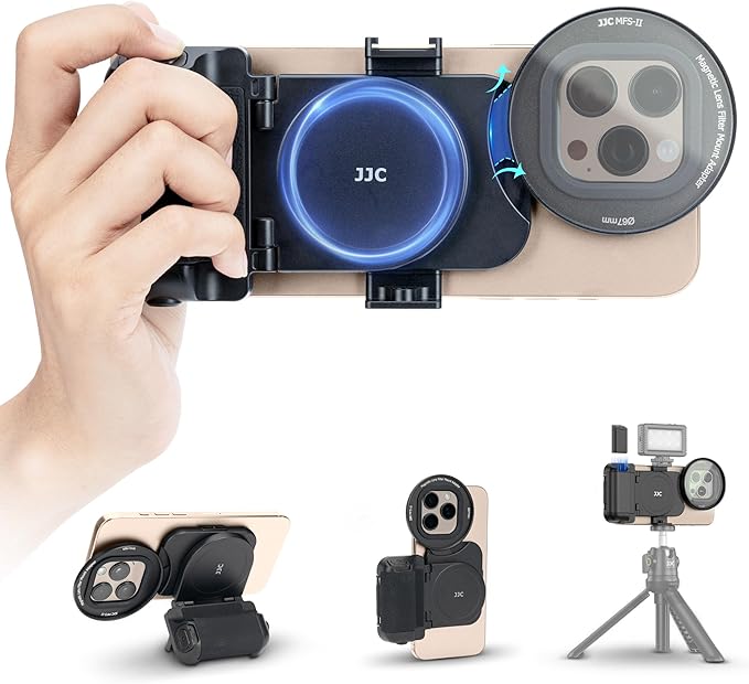 67mm Magnetic Phone Lens Filter Mount with Phone Camera Snap Grip Kit for iPhone 16 15 14 Pro Max Plus, Filter Adapter Set for ND CPL w Cold Shoe Adapter & Tripod Mount Pull-Out to Fit Pro Max Plus by Kiorafoto