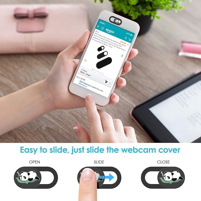 Laptop Camera Cover Slide, 0.02 Inch Ultra Thin Cute Panda Camera Cover for MacBook Pro Laptops Smartphone Mac PC Tablets for Echo Spot Show, Webcam Cover Protecting Your Visual Privacy (Panda-Black) - Image 4