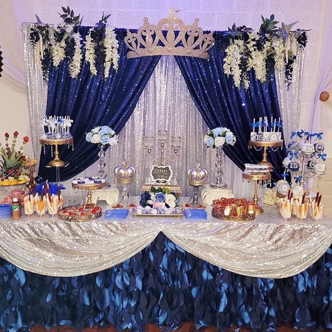 Poise3EHome 6FT x 8FT Navy Blue Sequin Photography Backdrop Curtain for Party Decoration, Navy Blue - Image 4