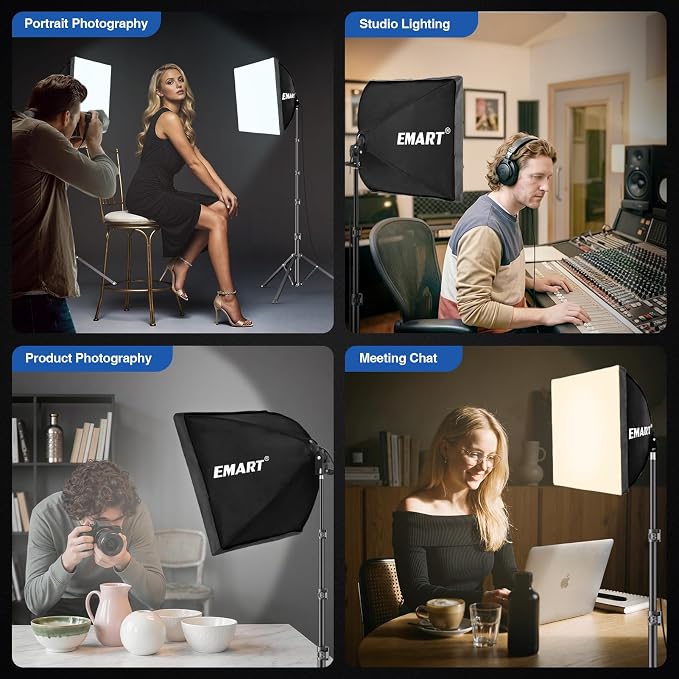 EMART Softbox Lighting Kit 135W 16"x16" Softbox for Photography Light 2Pack | 3000K-6500K LED Bulbs with Remote, 65" Tripod, Professional Photography Lighting for Studio Lights, Portrait, Video Recording - Image 2