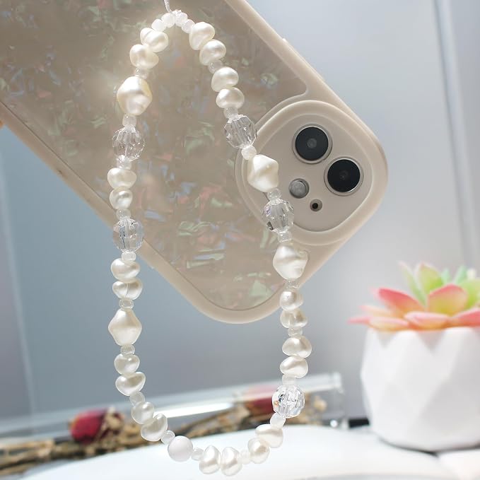 Beaded Camera Wrist Strap,Cute Phone Charm Decor,Pearl Bracelet Wrist Strap | Phone Keychain Decoration for Wallet,Durable Nylon Rope Lanyard,Compatible with all Phone Case,Silver Star - Image 6