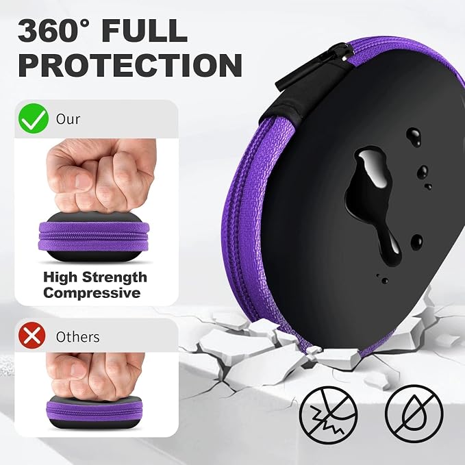 Oval Earbud Case Portable EVA Carrying Case Storage Bag Cell Phone Accessories Organizer with Carabiner for Earphone, Earbud, Earpieces, SD Memory Card, Camera Chips, Purple - Image 2