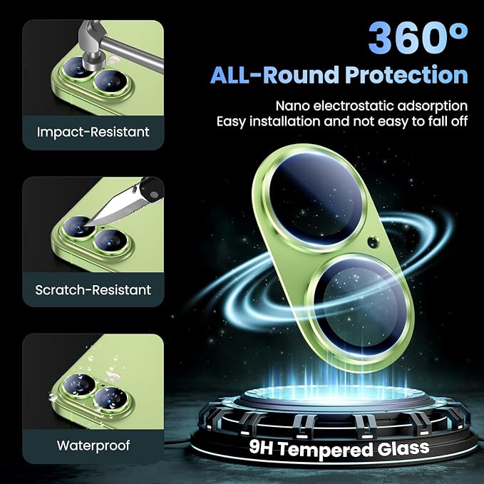 Uyiton for iPhone 17 Camera Lens Protector, Metal Frame Glass Cover | Not Easy to Break, Strong Adsorption, Case-Friendly, Metal 9H Sapphire Glass Rear Camera Screen Cover, Sage - Image 2