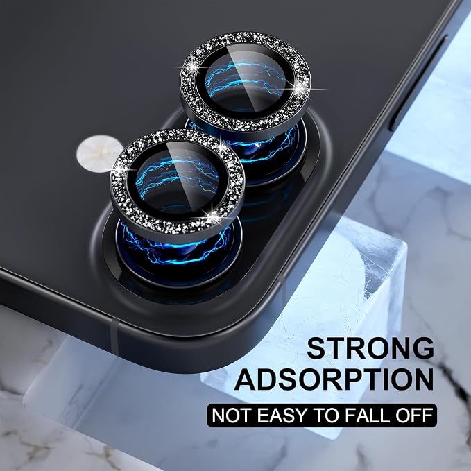 Choiche for iPhone 17 Camera Lens Protector Bling, Glitter-Black | Ultra HD, 9H Tempered Glass Camera Cover Screen Protector Metal Individual Ring Decoration Accessories, 2-Lens, 6.3-inch - Image 6