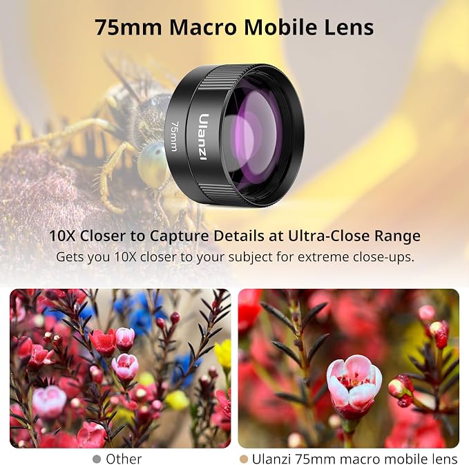 ULANZI CL-003 Phone Macro Lens, HD 75mm Phone Camera Lens for 17mm Thread | Lens Compatible with iPhone Samsung Smartphone Cage Case with 17mm Adapter Phone Video Photo Photography Accessories - Image 2