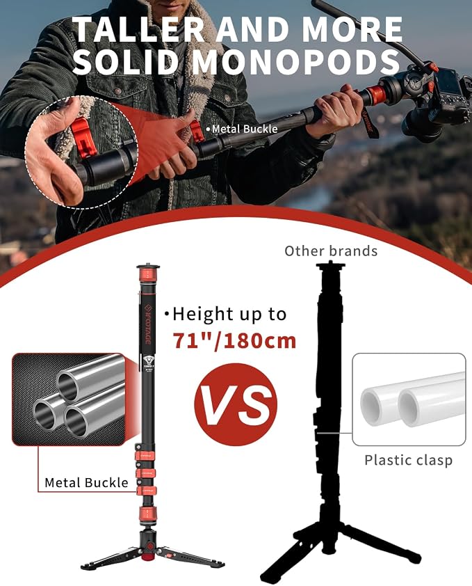 IFOOTAGE Cobra 3 A180F 71" Camera Monopod,Quick Adjust Monopod with Feet | Can as Walking Stick,CB3 Base Tripod,for Camera Photography,Travel,Payload up to 17.64 lbs/8 KG - Image 4