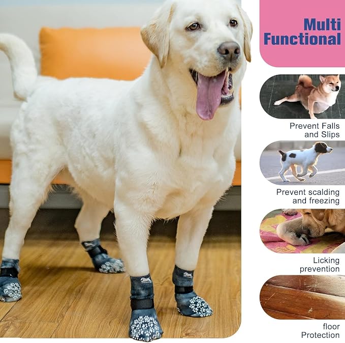 EXPAWLORER Anti Slip Dog Socks to Prevent Licking Paws, Dog Shoes for Hot Pavement, Dog Booties for Small Medium Large Senior Dogs, Traction Control Boots & Paw Protectors for Hardwood Floors - Image 6