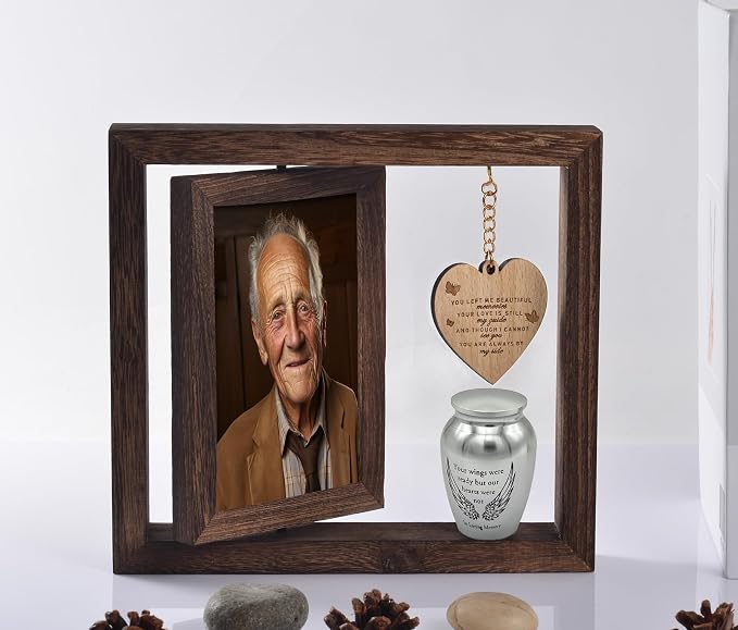 DB Memorial Picture Frame Fits 4''x6'' Photo and 2.6 Inches Silver Medium Urns for Human Ashes Keepsake，Mini Cremation Urn and Memorial Photo Frame Set for Loss of Loved One Sympathy Gift by DB
