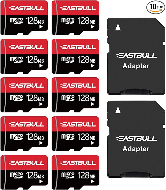 (Not 128G) 128MB 10-Pack of Micro SD Card Full HD Video UHS-I, U1, Class 10 | EASTBULL 90MB/s SD Memory Cards 128M SD Cards Pack for Surveillance Security Cam (10PCS, 2 Adapters) by EASTBULL