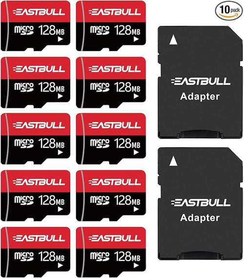 (Not 128G) 128MB 10-Pack of Micro SD Card Full HD Video UHS-I, U1, Class 10 | EASTBULL 90MB/s SD Memory Cards 128M SD Cards Pack for Surveillance Security Cam (10PCS, 2 Adapters) by EASTBULL