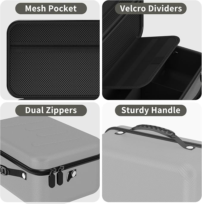 Hard Shell Camera Case Compatible with Canon EOS Rebel T7/R50/R100 and More DSLR & Mirrorless Cameras – Portable Travel Bag with Adjustable Dividers, Mesh Pocket & Shoulder Strap (Grey) - Image 4
